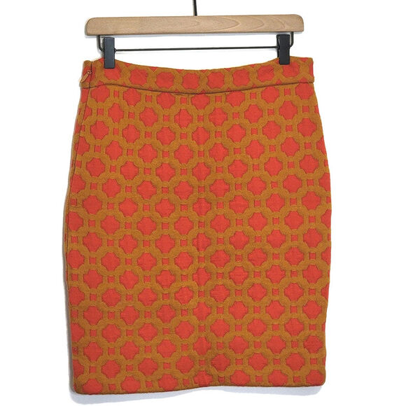 Anthropologie Charlie & Robin Quilted Pencil Mini Skirt Orange Tan Geometric 10 - Picture 8 of 16